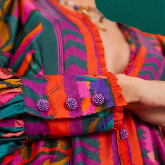 Farm Rio Graphic Foliage Long Sleeve Mini Dress I Size M I Worn only a few times - Picture 6 of 7